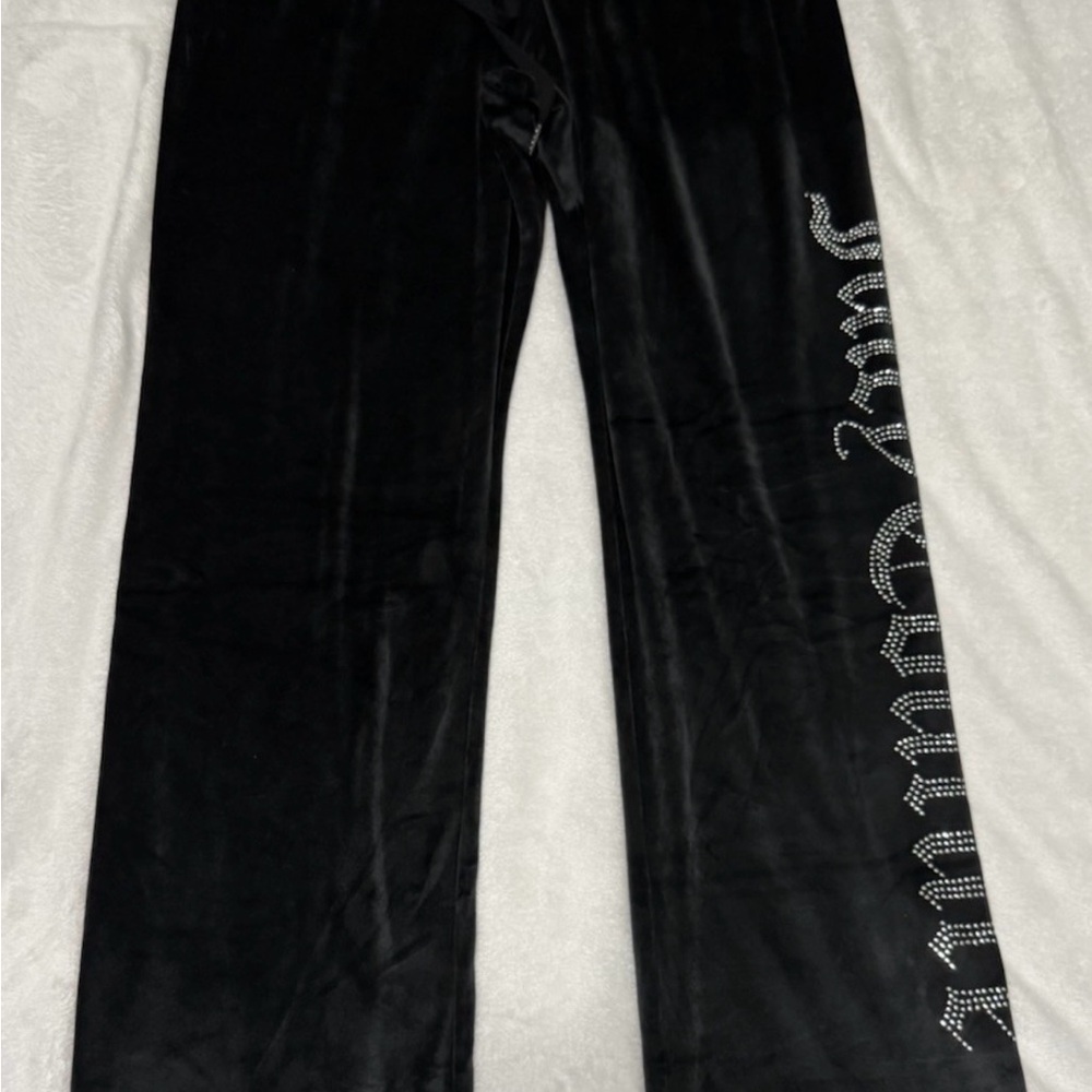 Juicy Couture Black lightweight Velour Pants with Rhinestone Detail Sz L